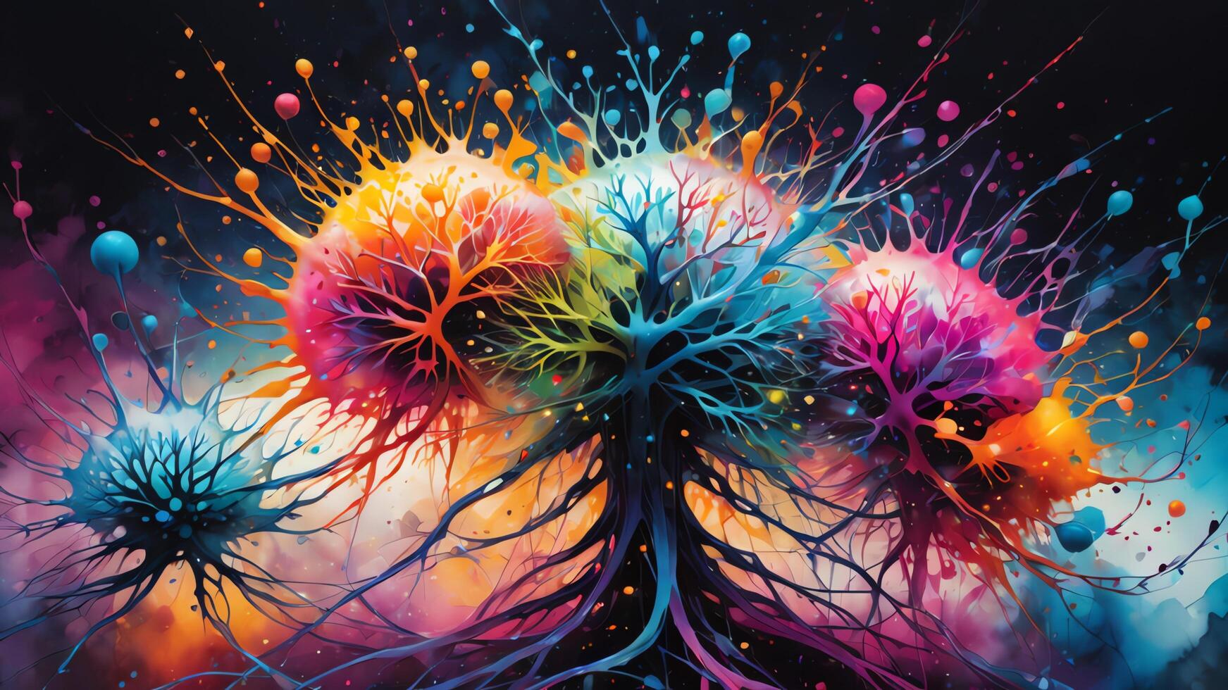 Abstract colorful microscopic structure of cells, neurons, veins ...