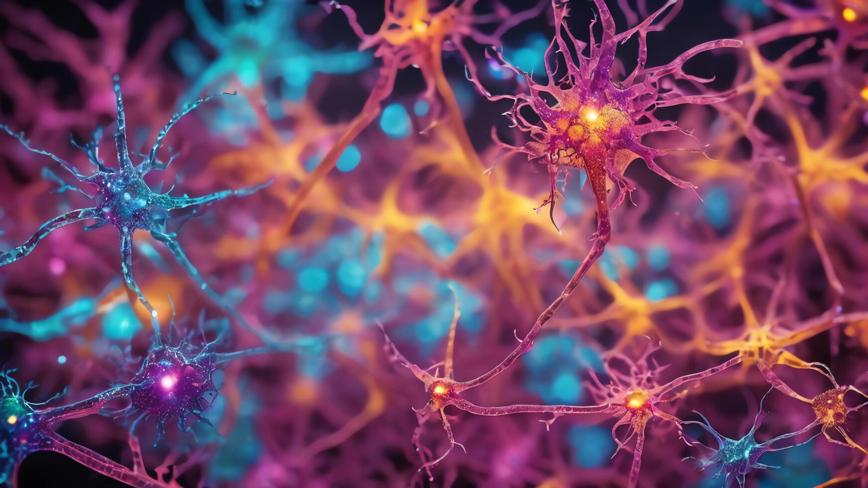 Abstract colorful microscopic structure of cells, neurons, veins, splash, circulation lines, microorganisms, micro dimensions photo