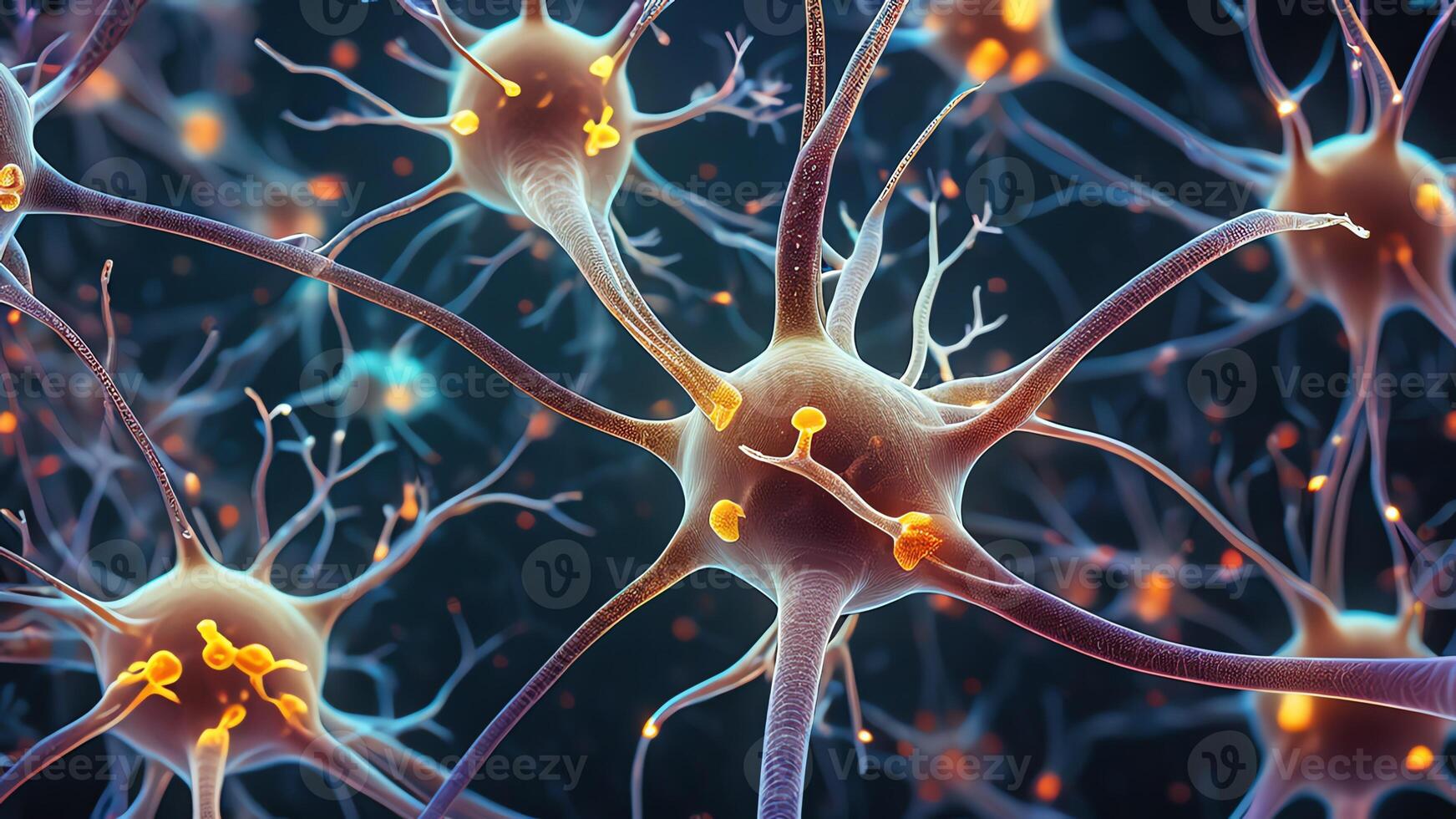 Abstract colorful microscopic structure of cells, neurons, veins, splash, circulation lines, microorganisms, micro dimensions photo