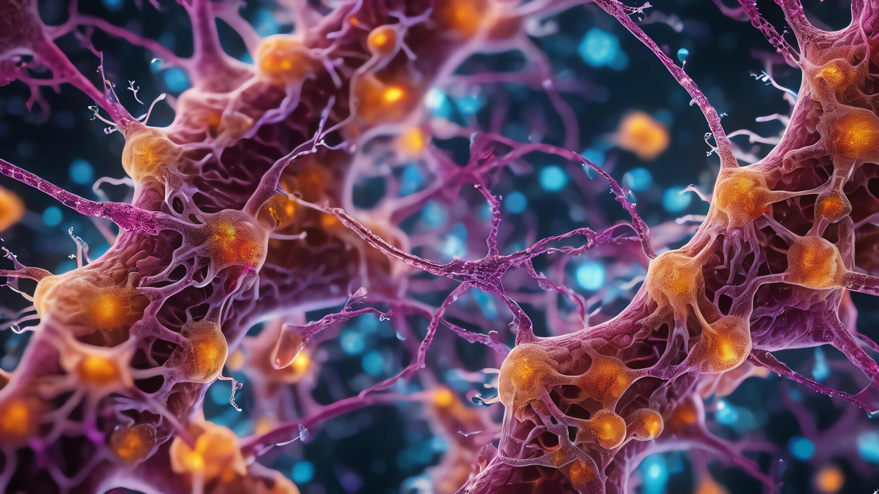Abstract colorful microscopic structure of cells, neurons, veins, splash, circulation lines, microorganisms, micro dimensions photo