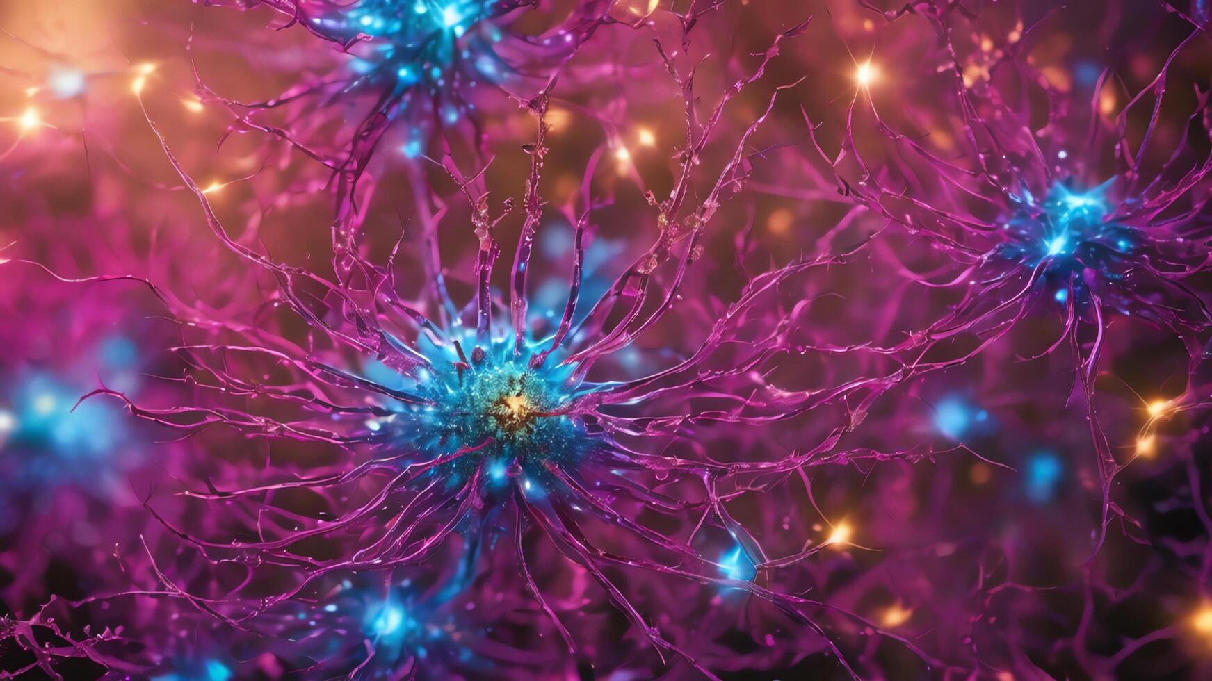 Abstract colorful microscopic structure of cells, neurons, veins, splash, circulation lines, microorganisms, micro dimensions photo