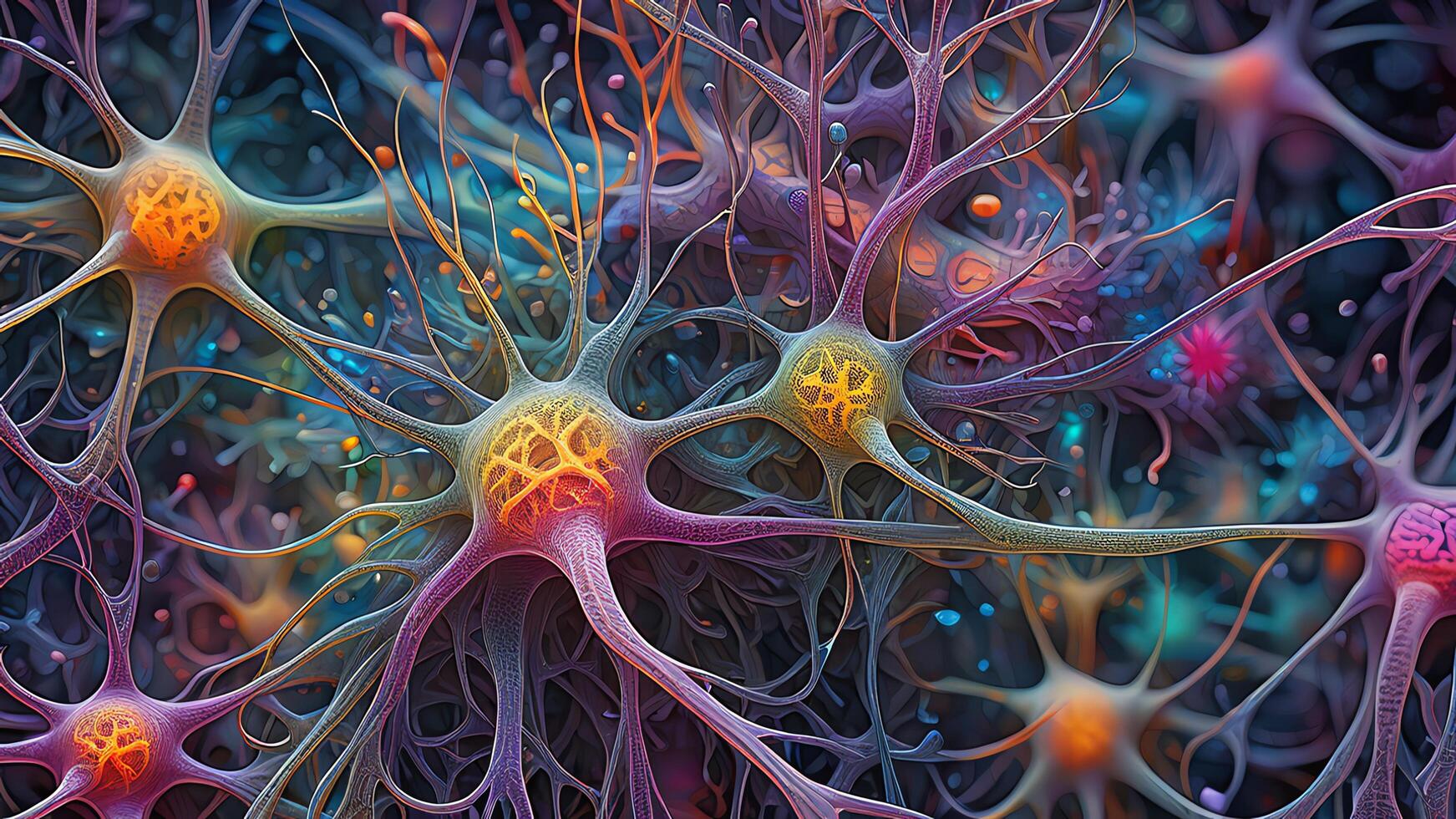 Abstract colorful microscopic structure of cells, neurons, veins, splash, circulation lines, microorganisms, micro dimensions photo