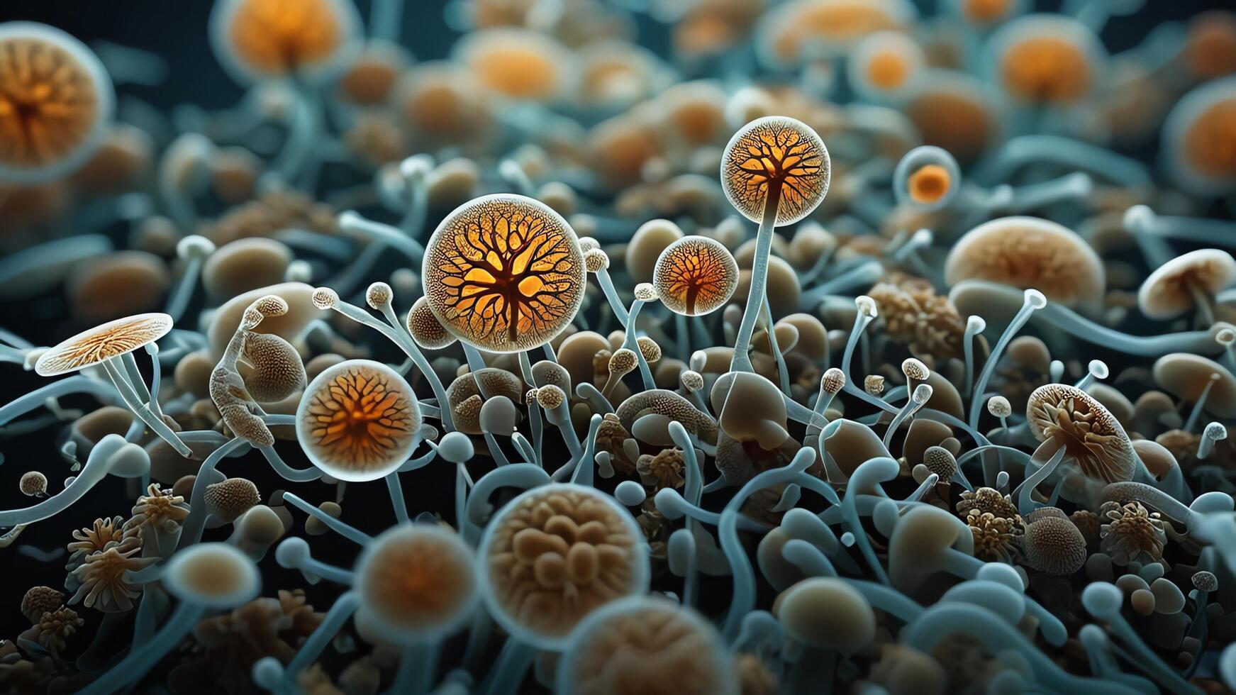 Abstract colorful microscopic structure of cells, neurons, veins, splash, circulation lines, microorganisms, micro dimensions photo