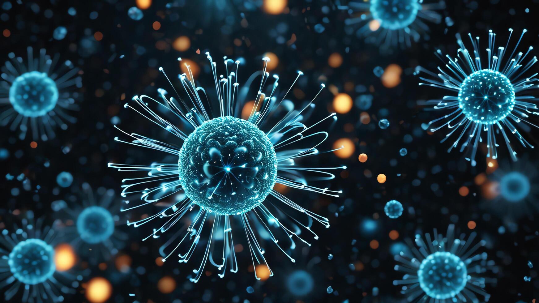 Abstract colorful microscopic structure of cells, neurons, veins, splash, circulation lines, microorganisms, micro dimensions photo