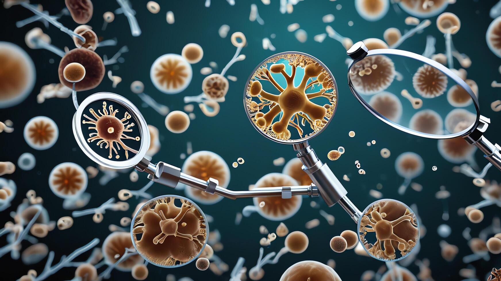Abstract colorful microscopic structure of cells, neurons, veins, splash, circulation lines, microorganisms, micro dimensions photo