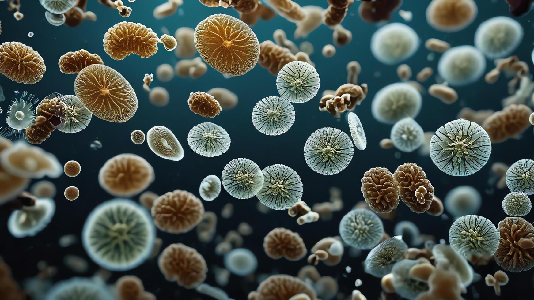 Abstract colorful microscopic structure of cells, neurons, veins, splash, circulation lines, microorganisms, micro dimensions photo