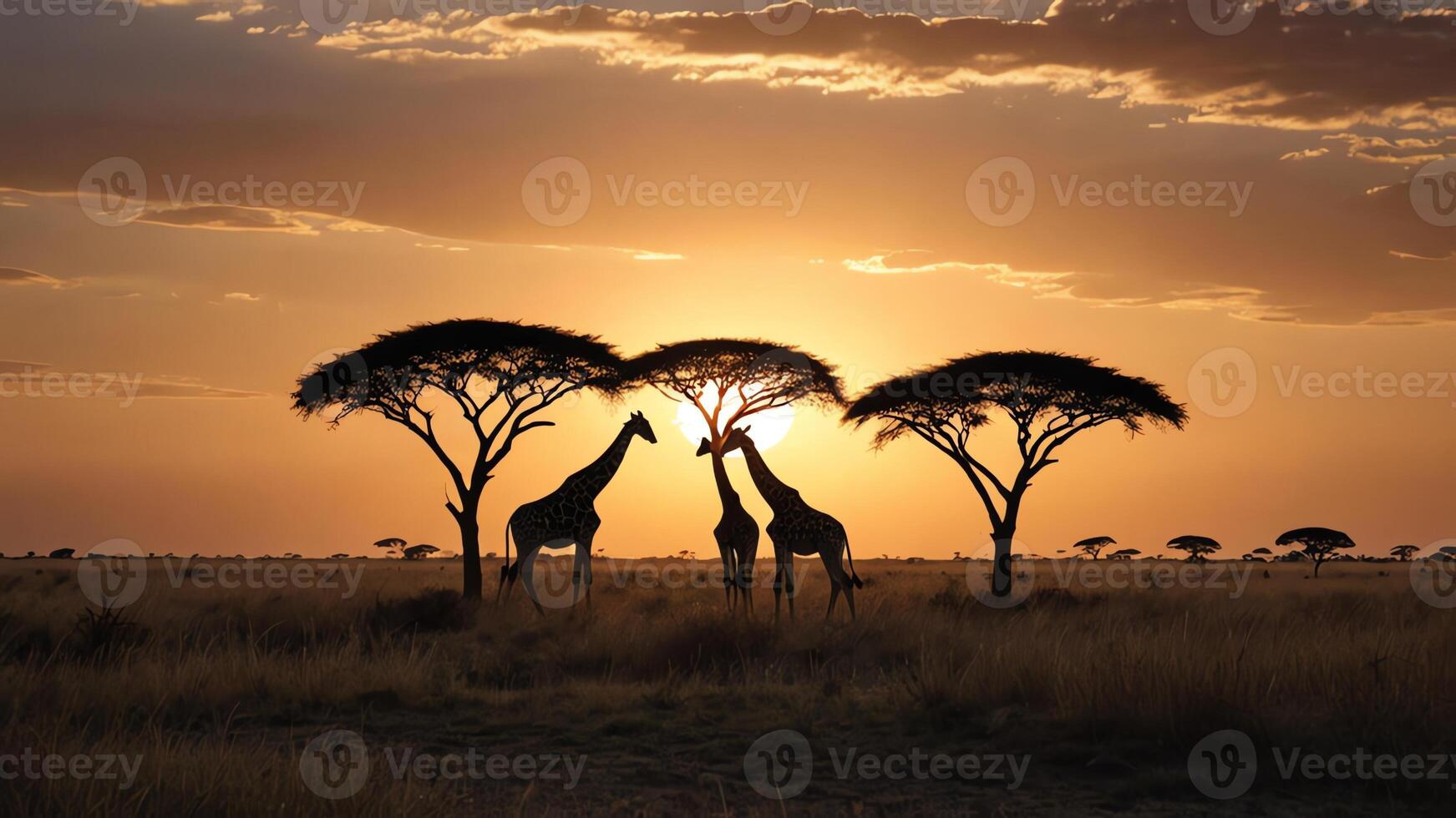 giraffes at sunset in africa photo