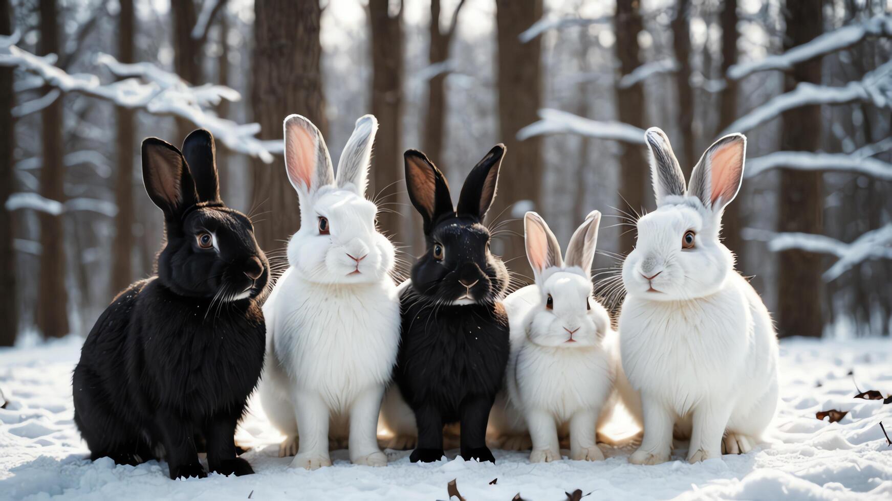 rabbits are sitting in the snow photo