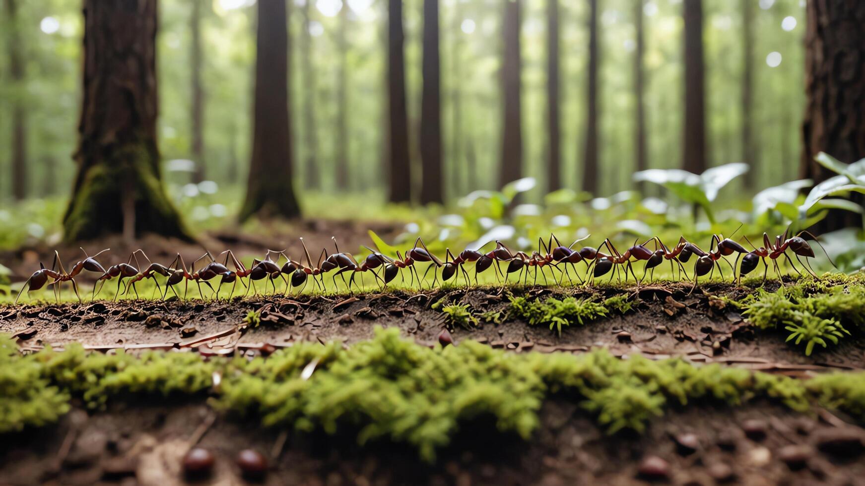 a group of ants walking across a dirt path photo