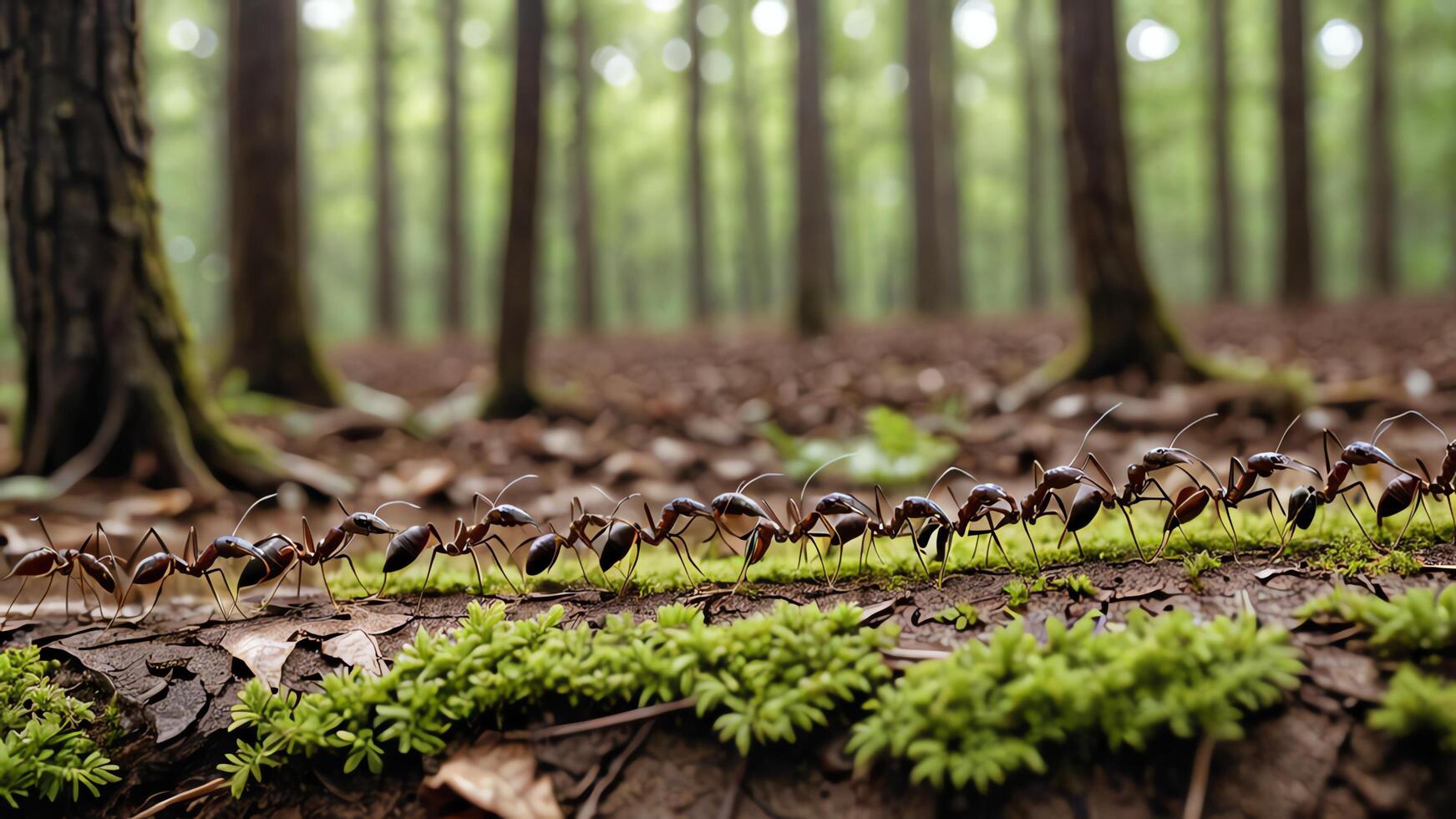a group of ants walking across a dirt path photo