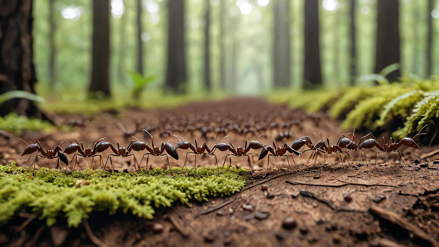 a group of ants walking across a dirt path photo