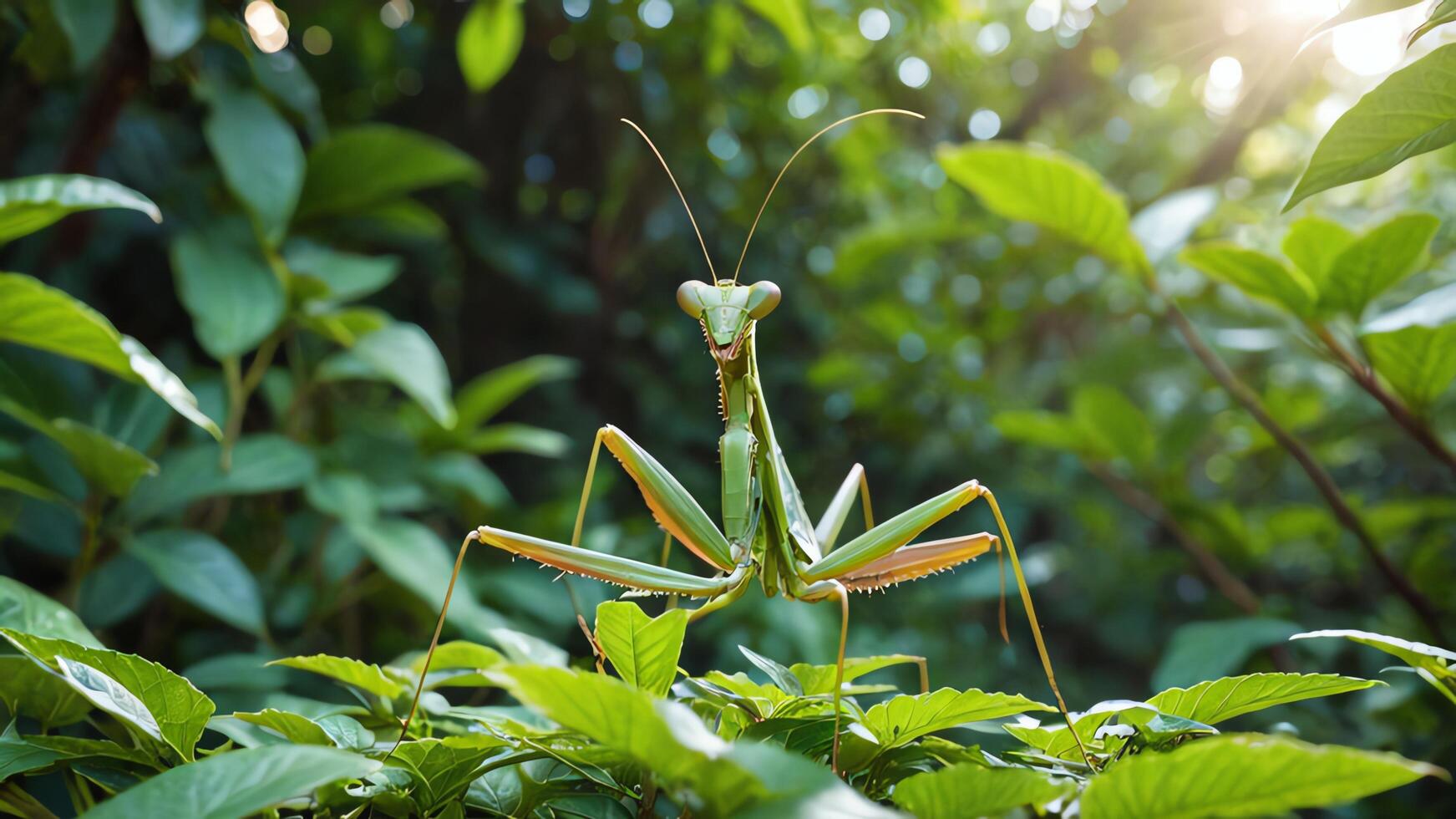 a praying mantisce is sitting on a leaf photo