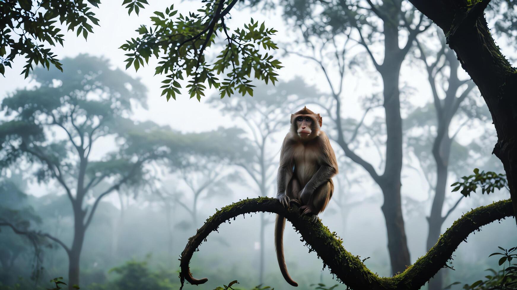 monkey animal with amazing jungle landscape photo