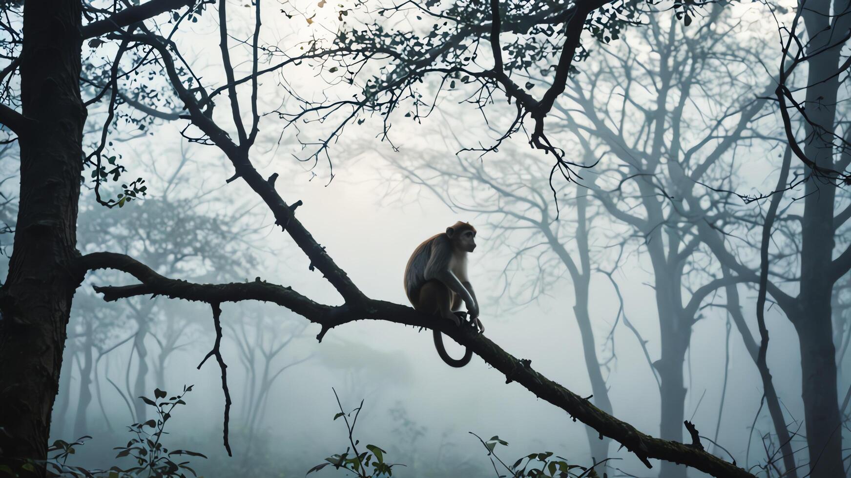 monkey animal with amazing jungle landscape photo