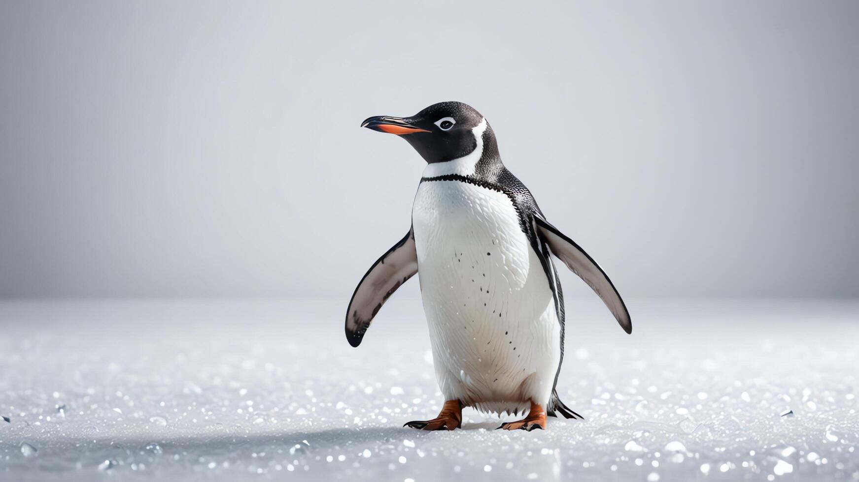 penguin, close up animal portrait with beautiful Antarctic landscape photo