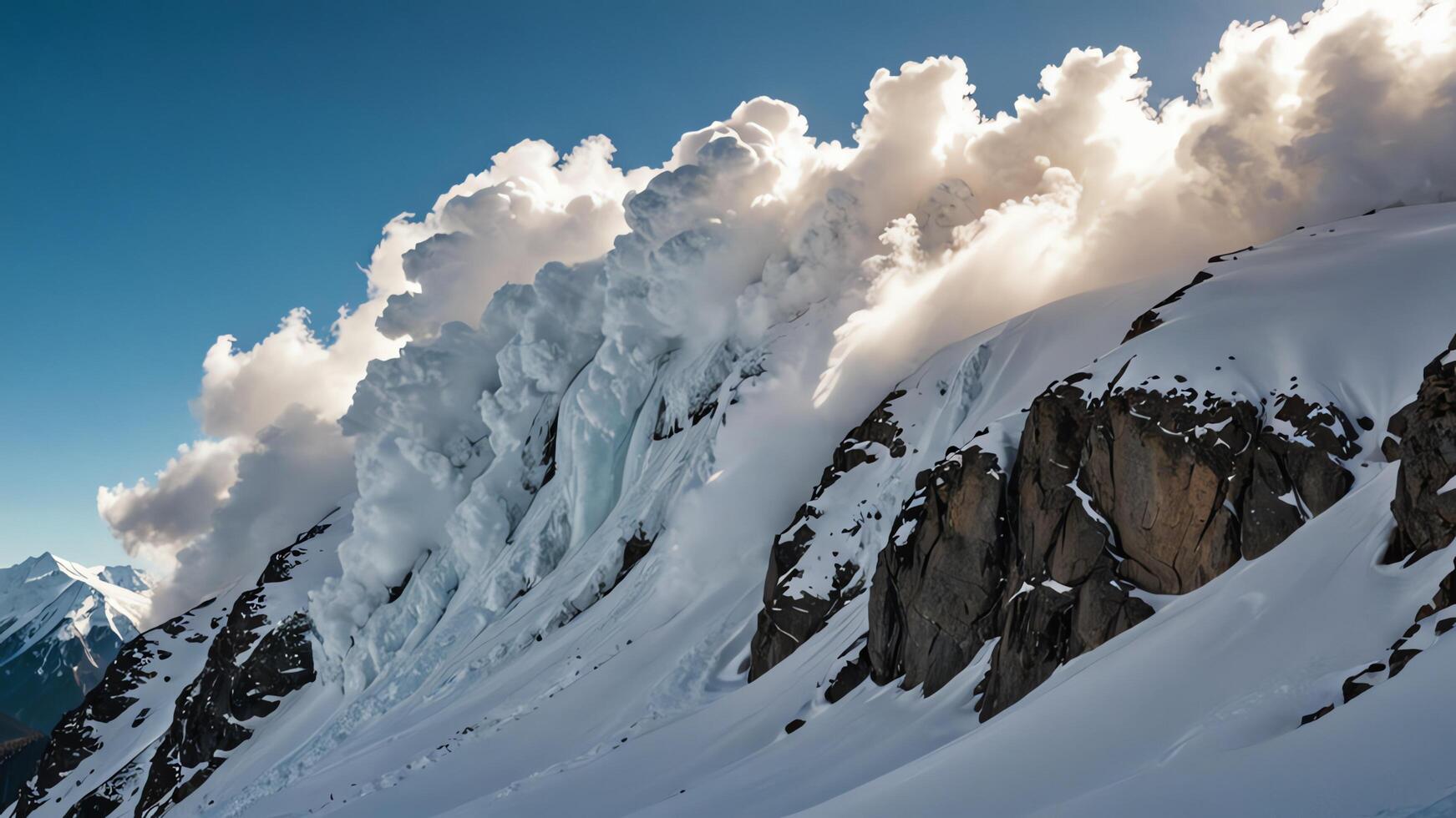 a large snow covered mountain with a large cloud of snow photo
