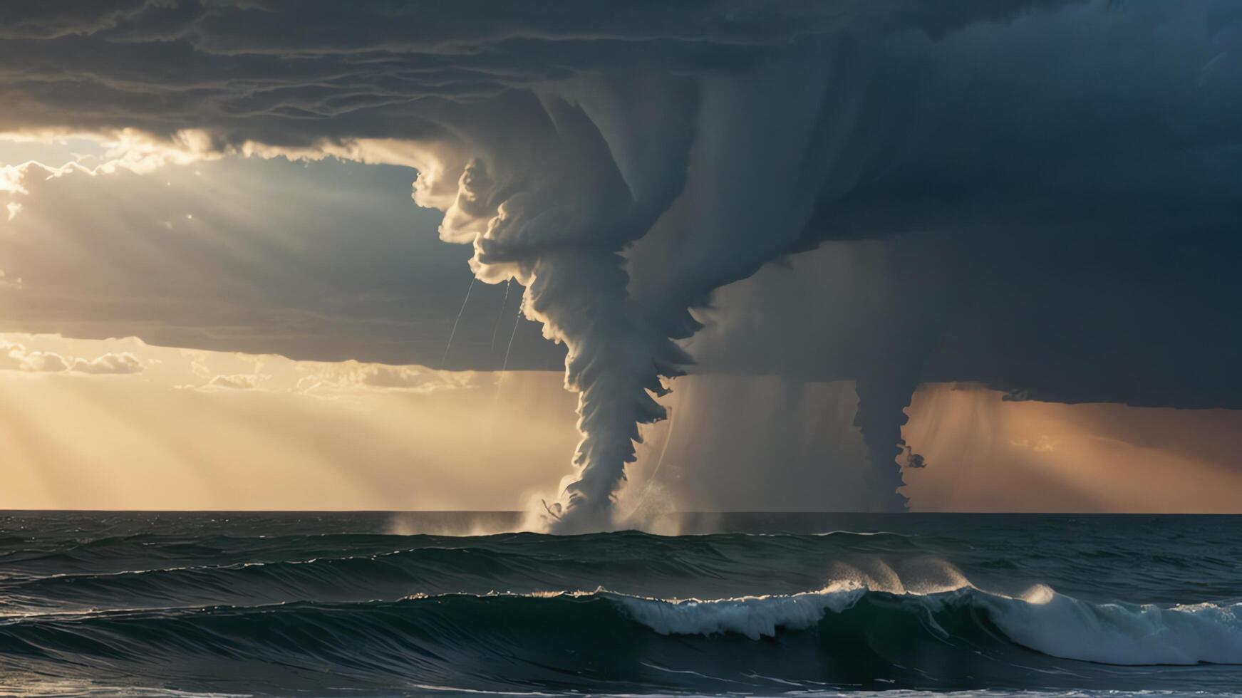 storm with tornado in the middle of the sea photo