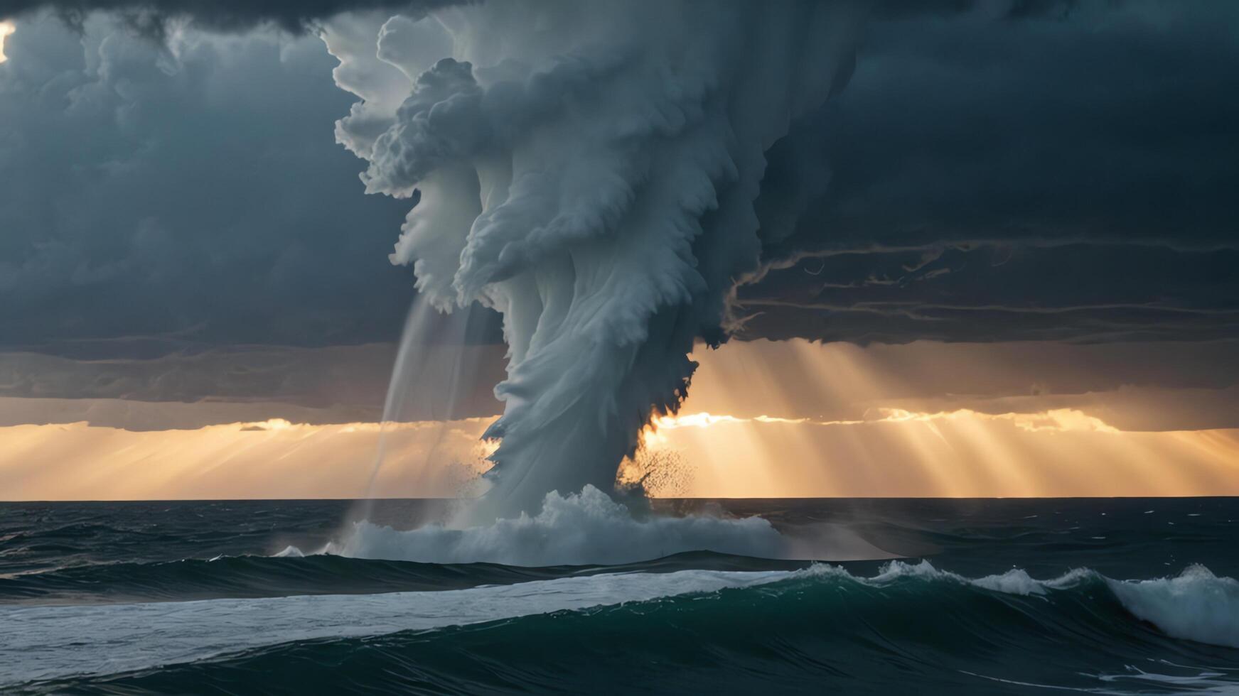 storm with tornado in the middle of the sea photo