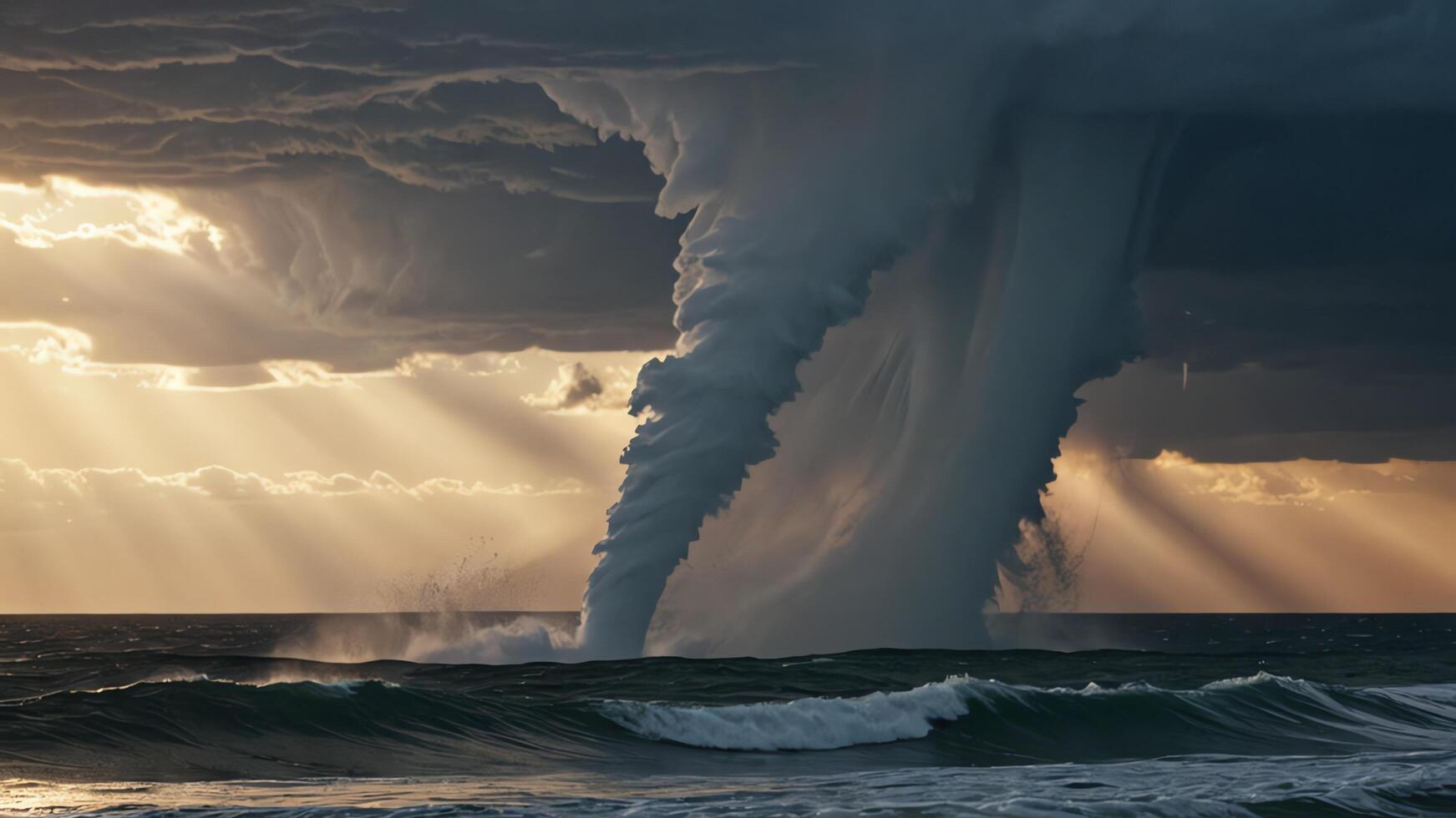storm with tornado in the middle of the sea photo