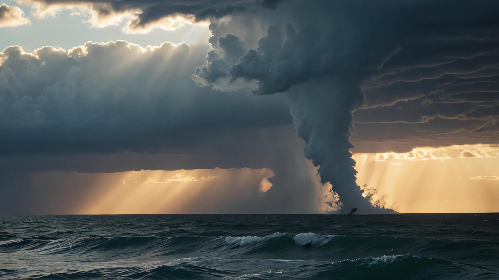 storm with tornado in the middle of the sea photo