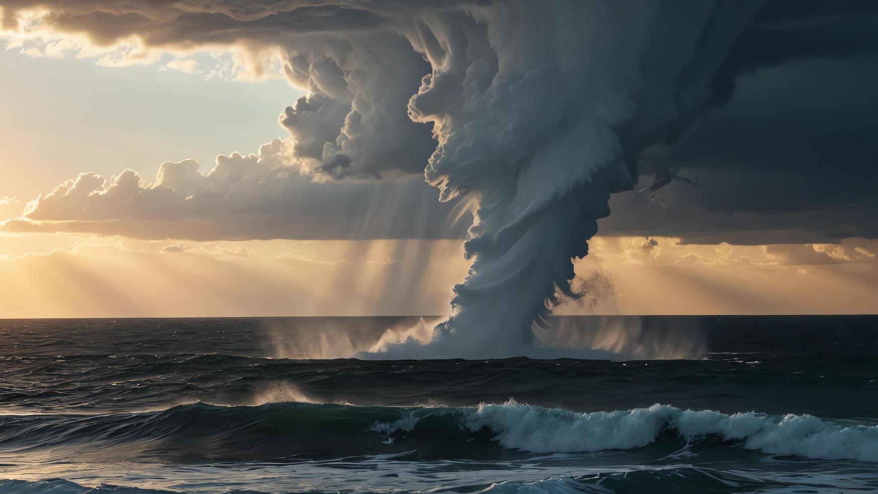 storm with tornado in the middle of the sea photo