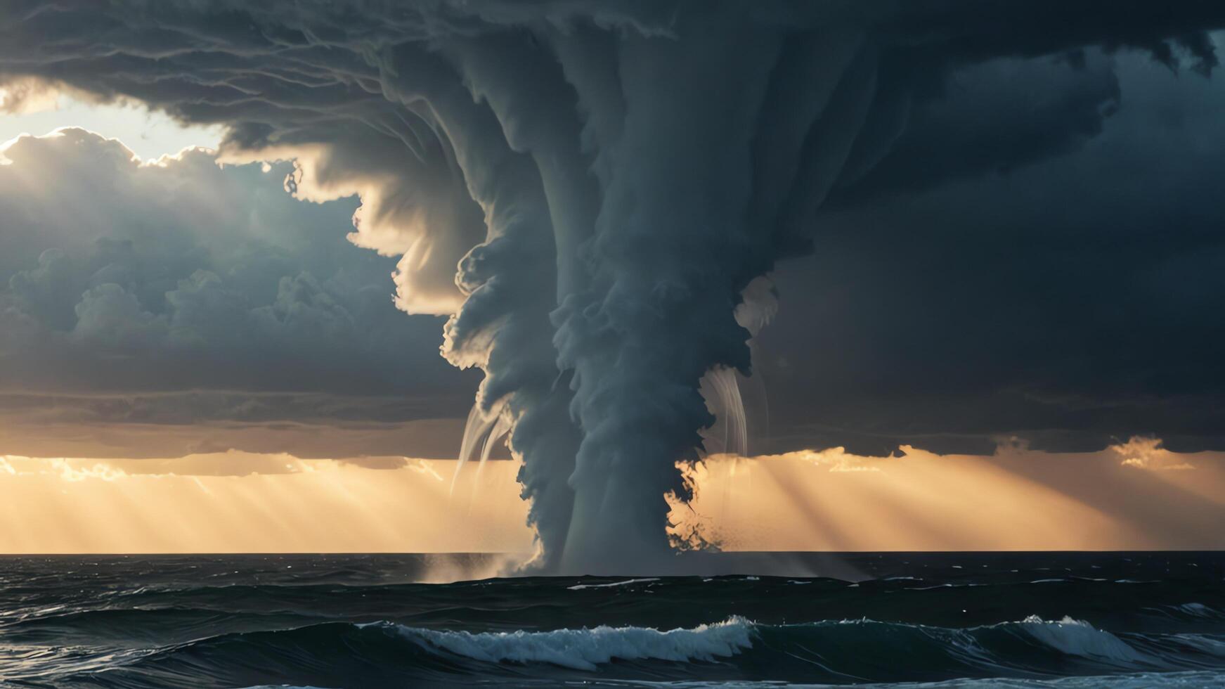 storm with tornado in the middle of the sea photo