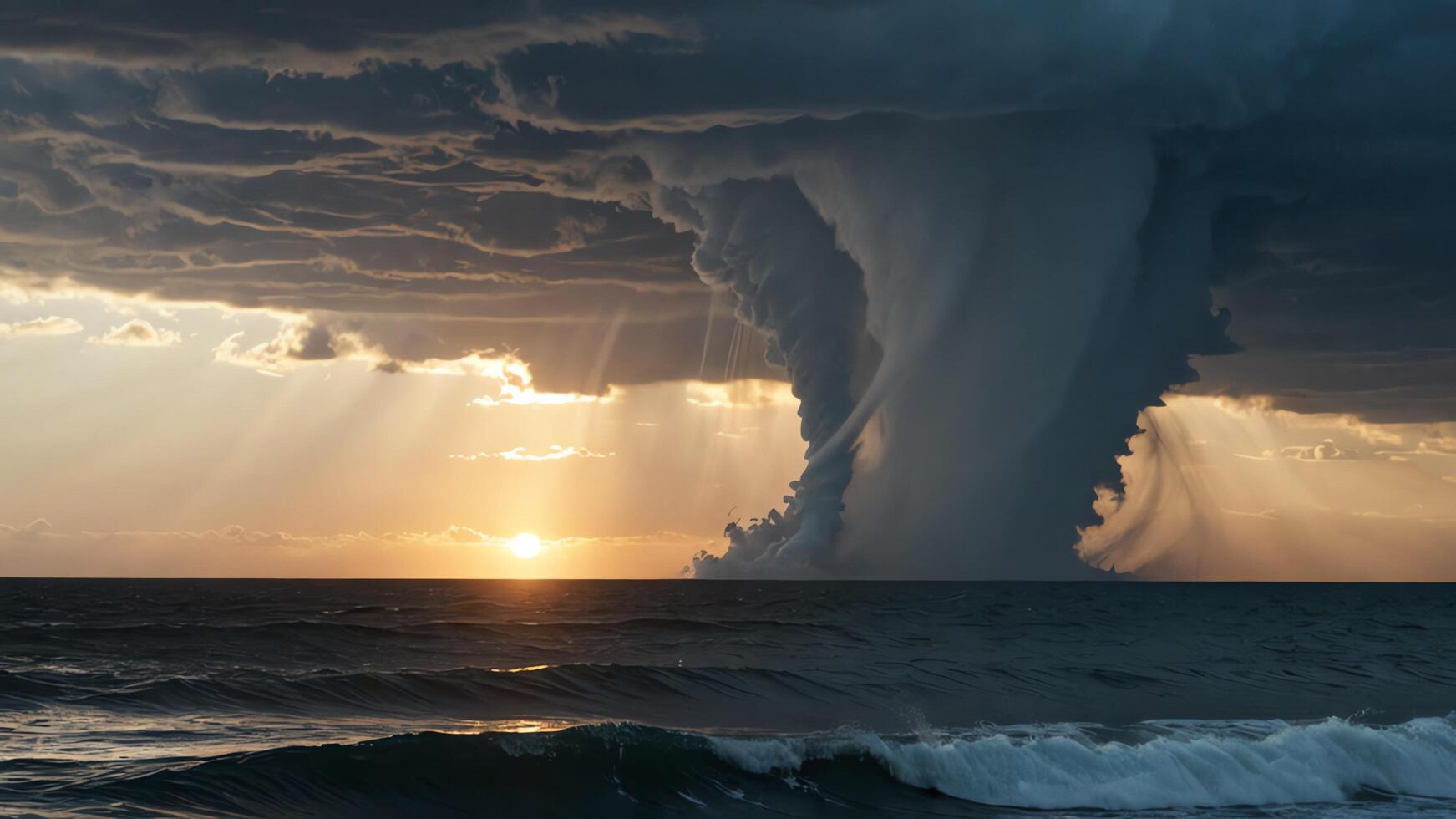 storm with tornado in the middle of the sea photo