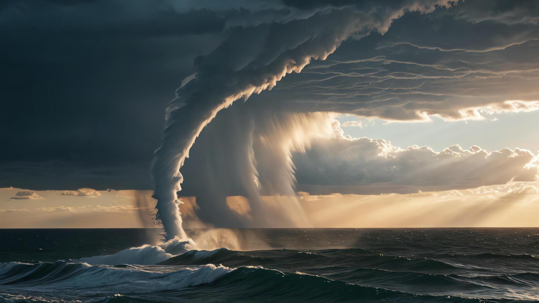 storm with tornado in the middle of the sea photo