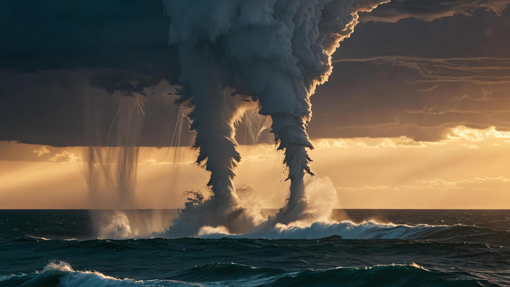 a storm with a tornado in the middle of the ocean photo