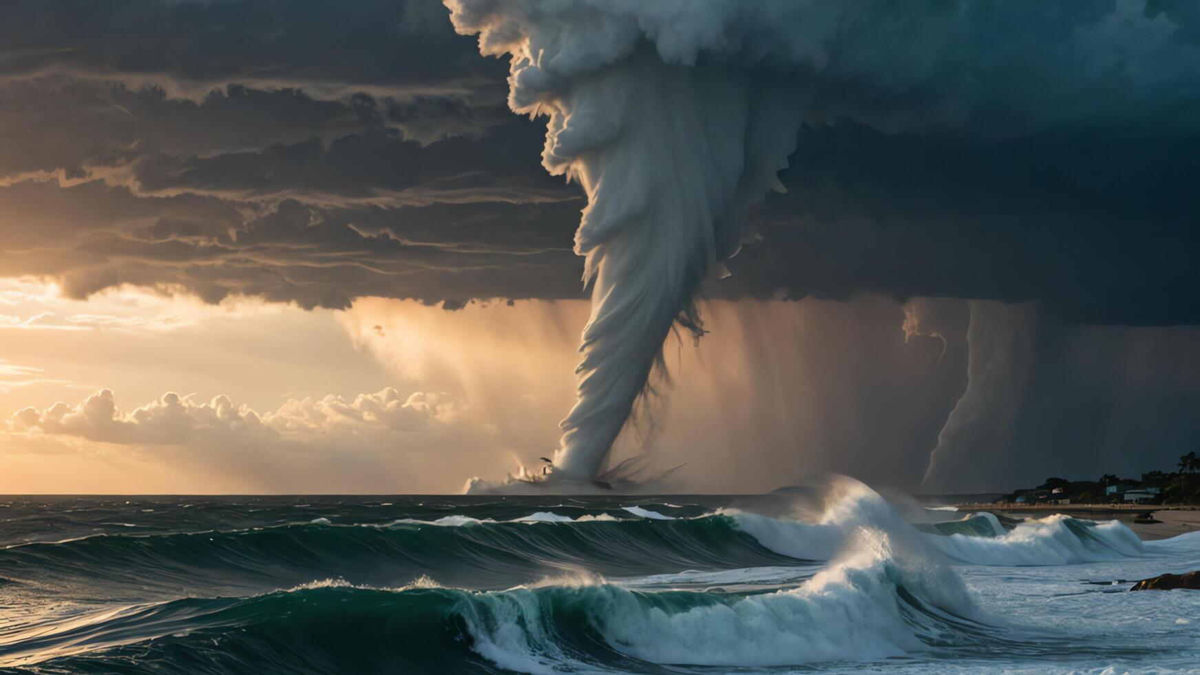a storm with a tornado in the middle of the ocean photo