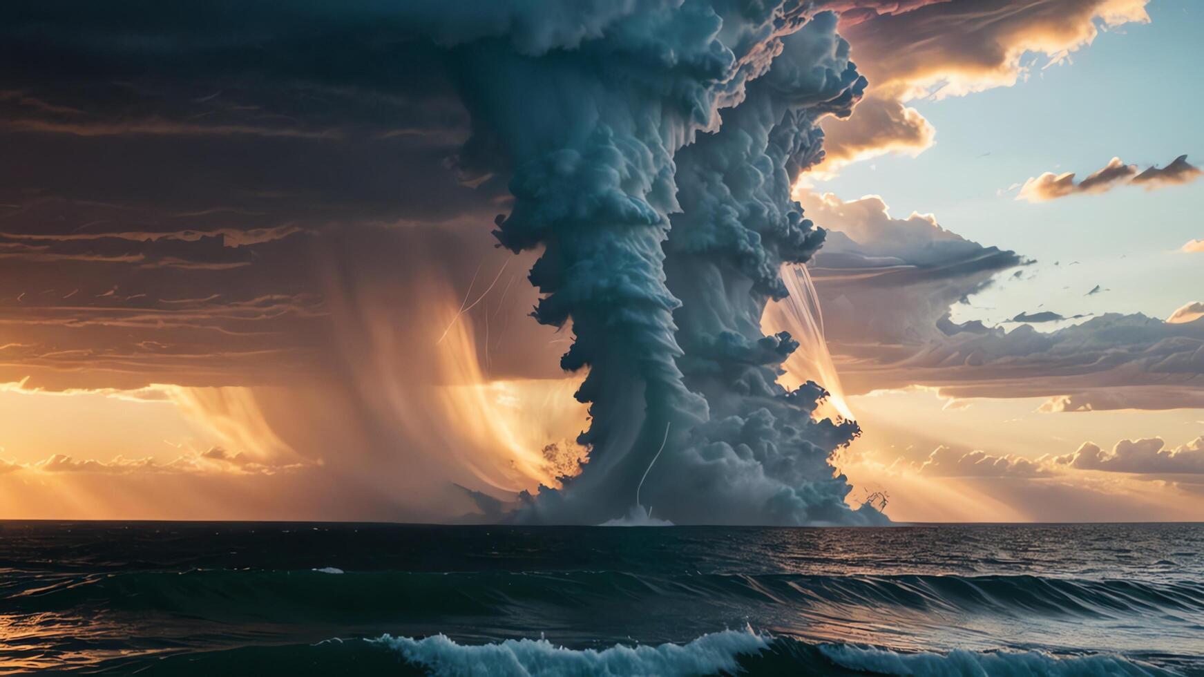 a storm with a tornado in the middle of the ocean photo
