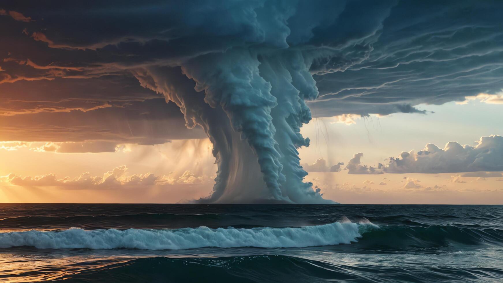 a storm with a tornado in the middle of the ocean photo