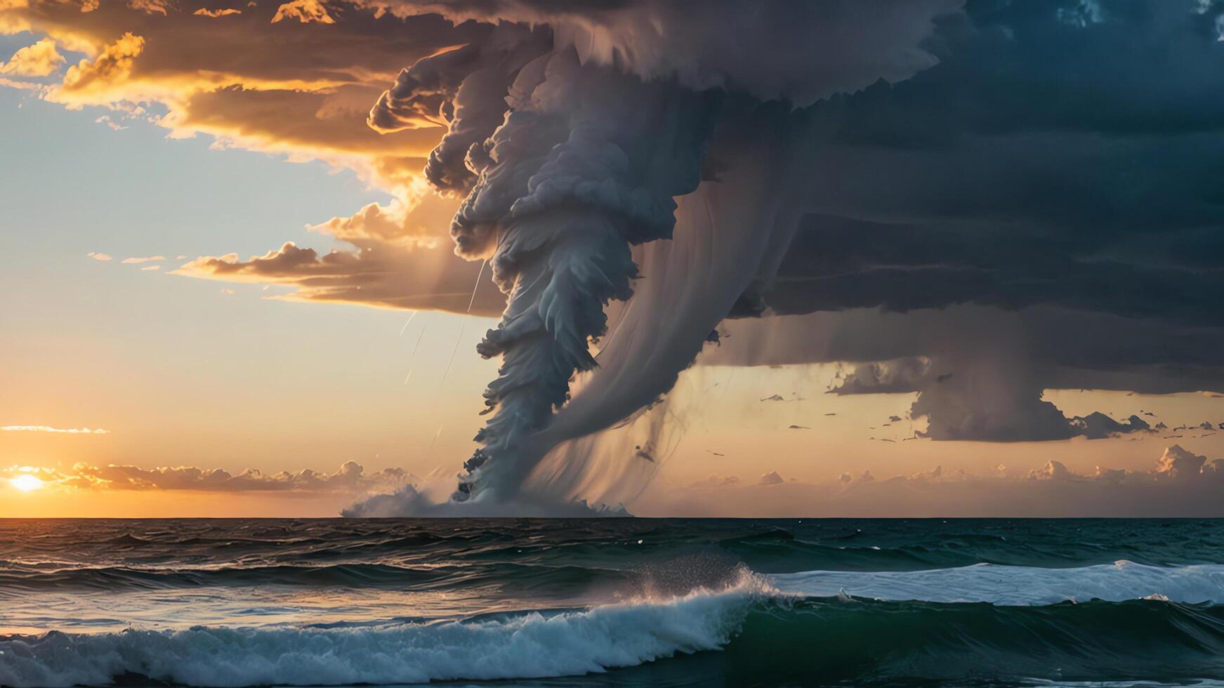 a storm with a tornado in the middle of the ocean photo