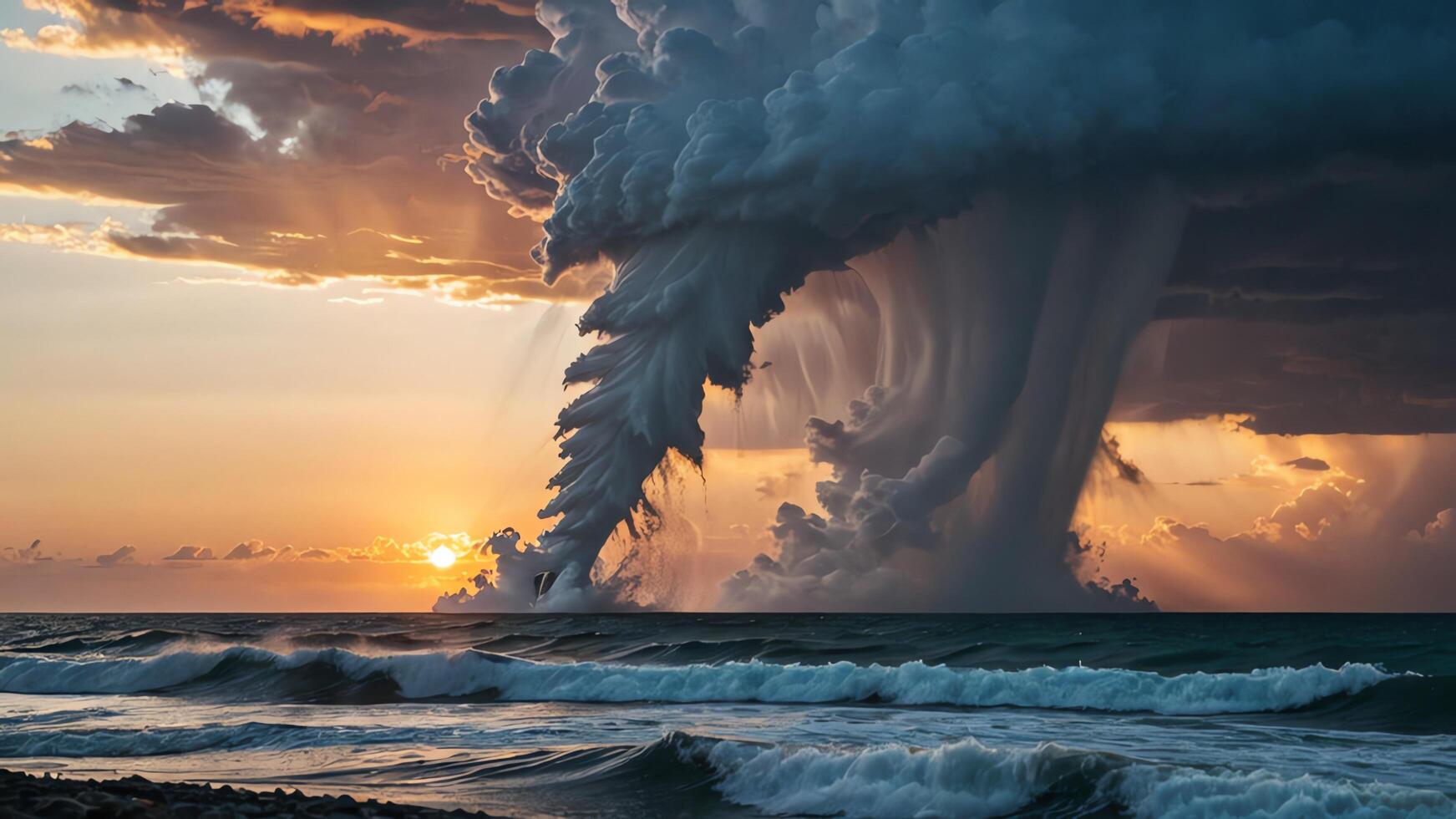 a storm with a tornado in the middle of the ocean photo