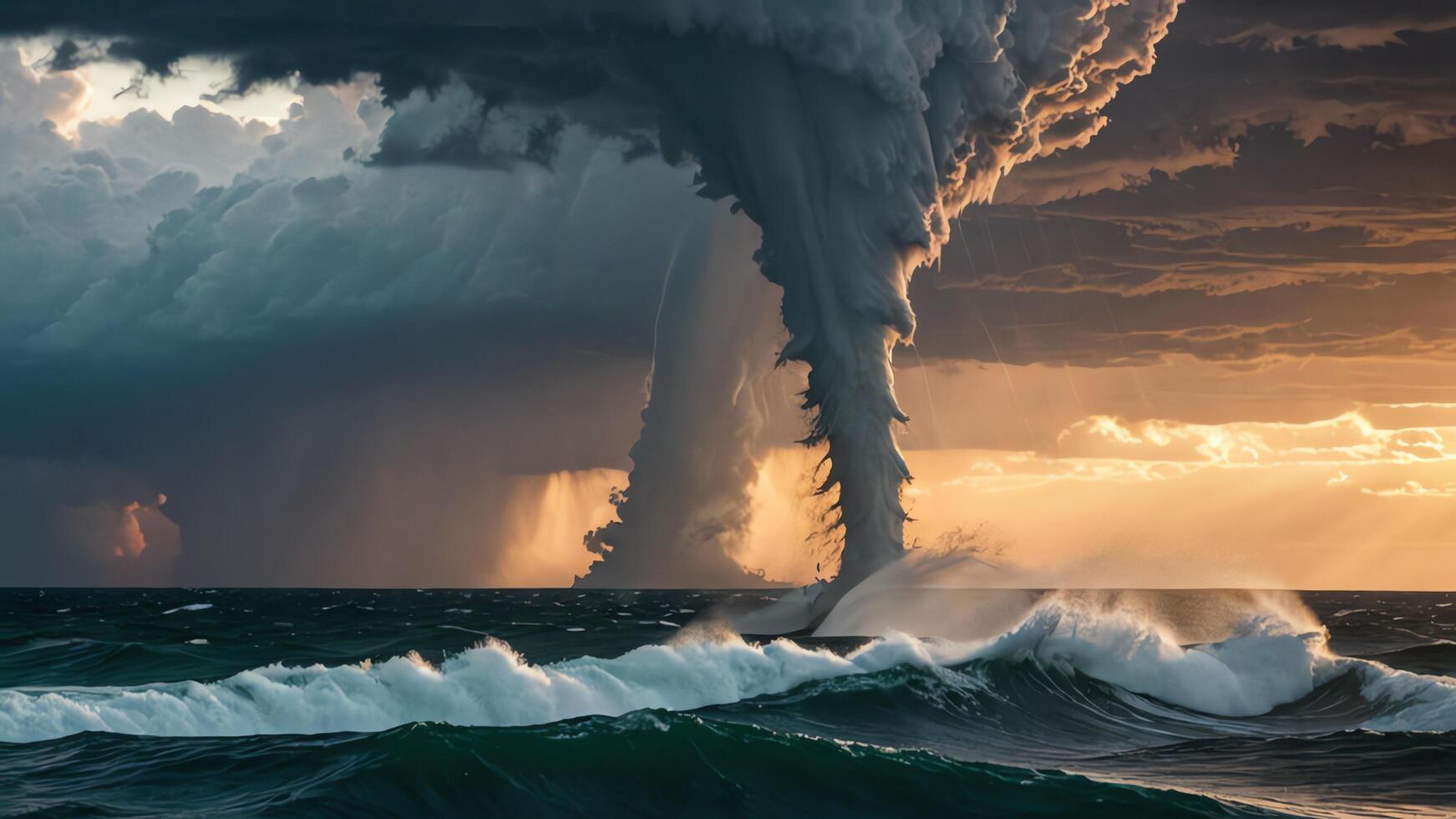 a storm with a tornado in the middle of the ocean photo