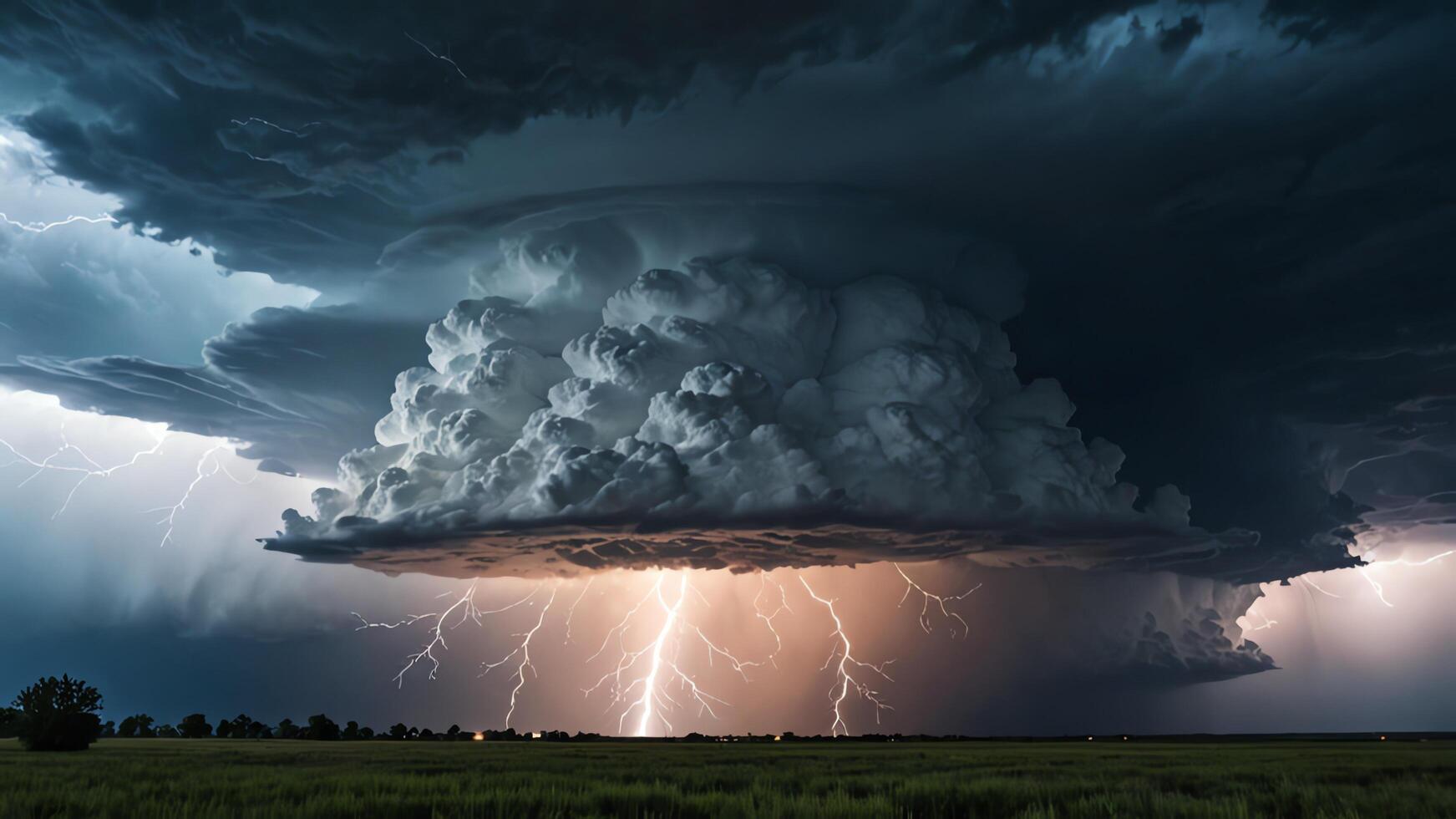 a large cloud with lightning coming out of it photo