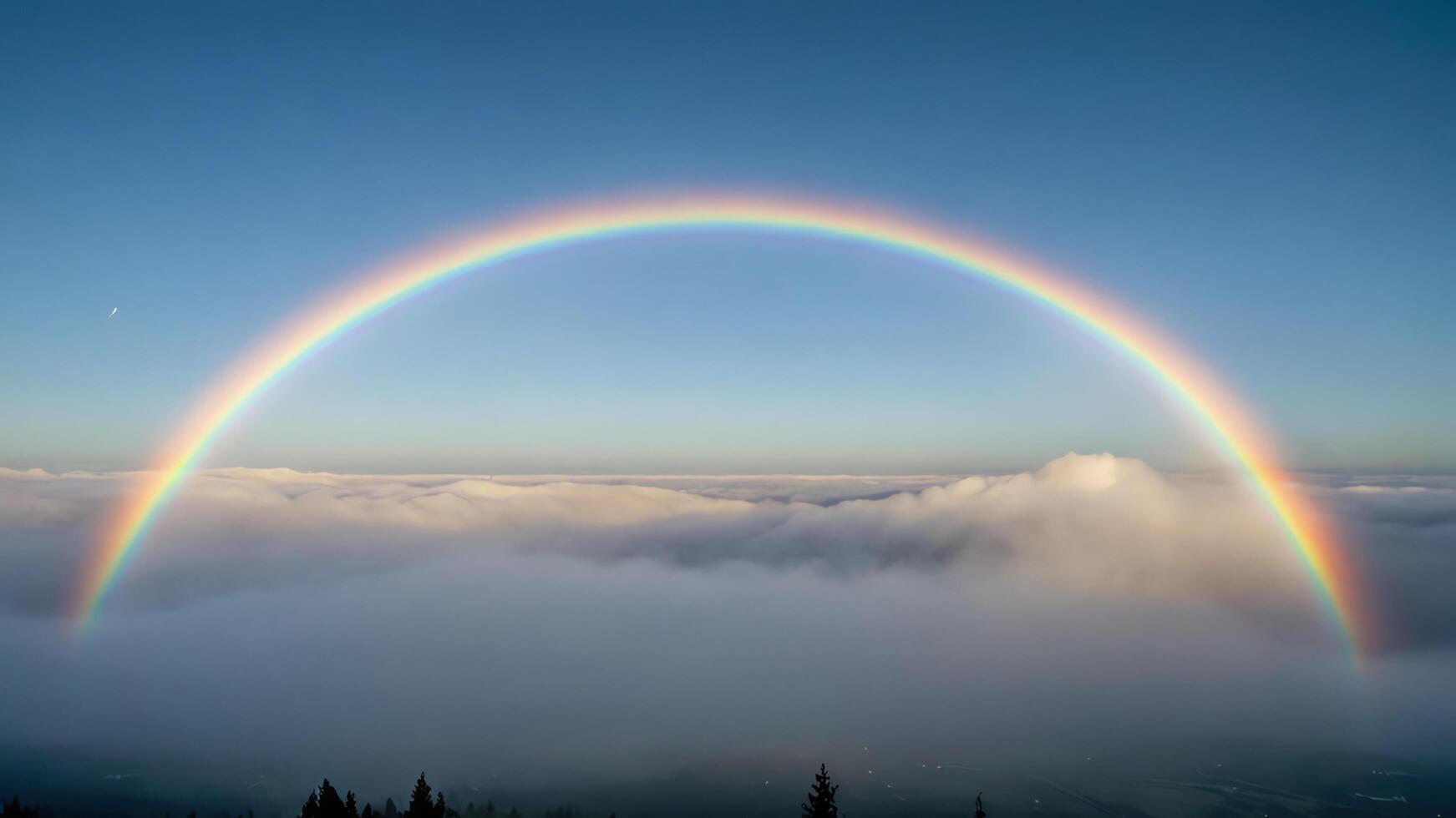 two double rainbows are seen over a mountain photo