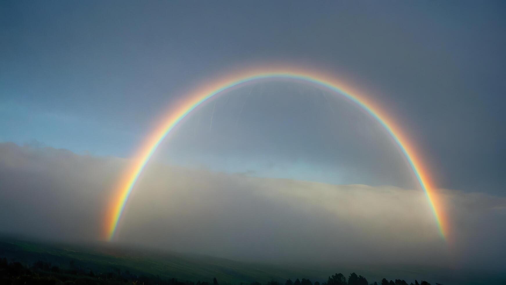 two double rainbows are seen over a mountain photo