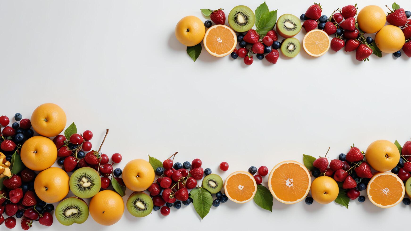 fruit on a white table, design background object on the table, random fruit frame border photo