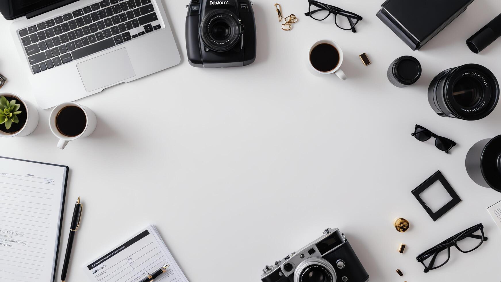 items on white table, background design random objects on table photo