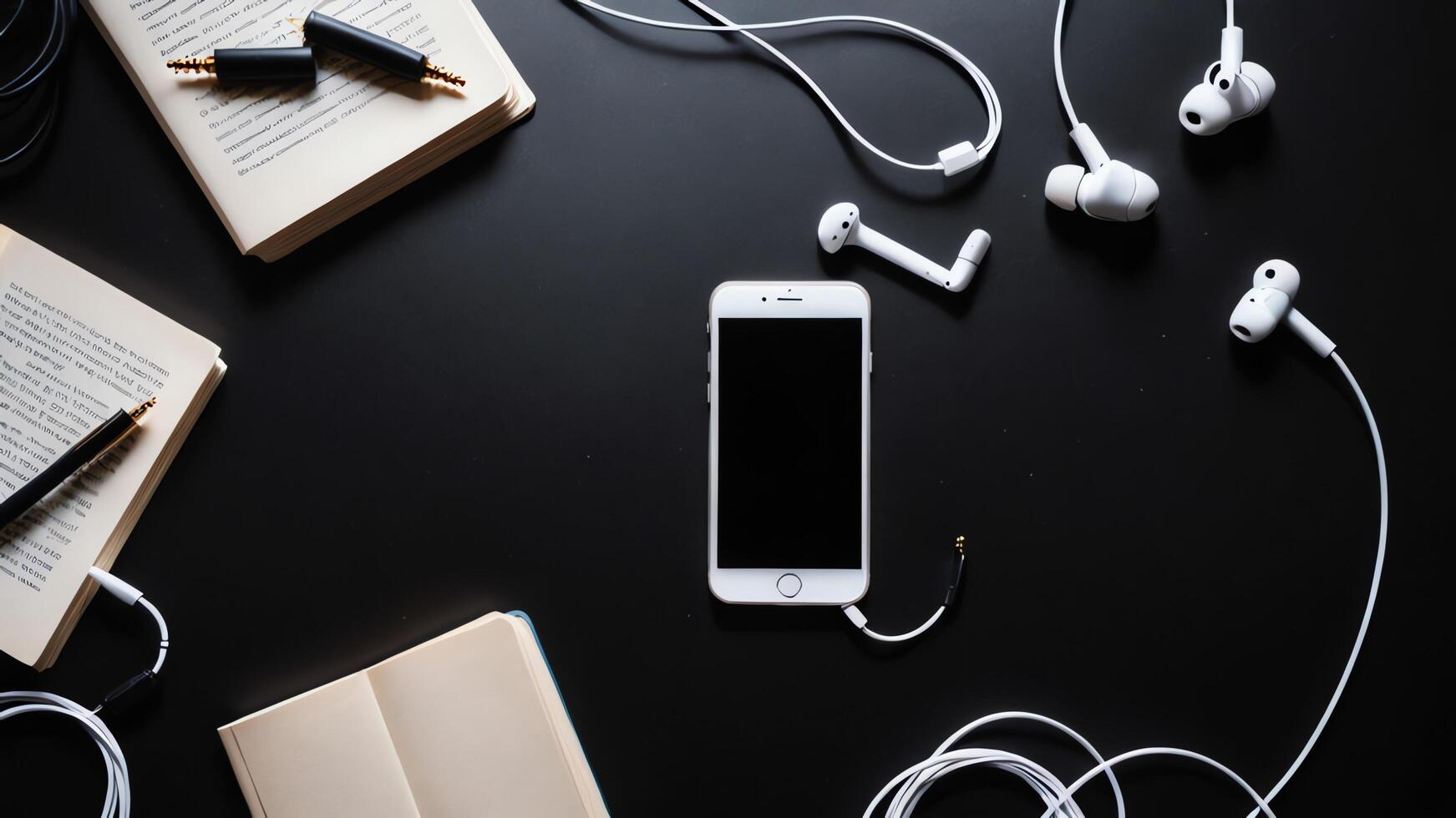 items on black table, background design of random objects on table photo