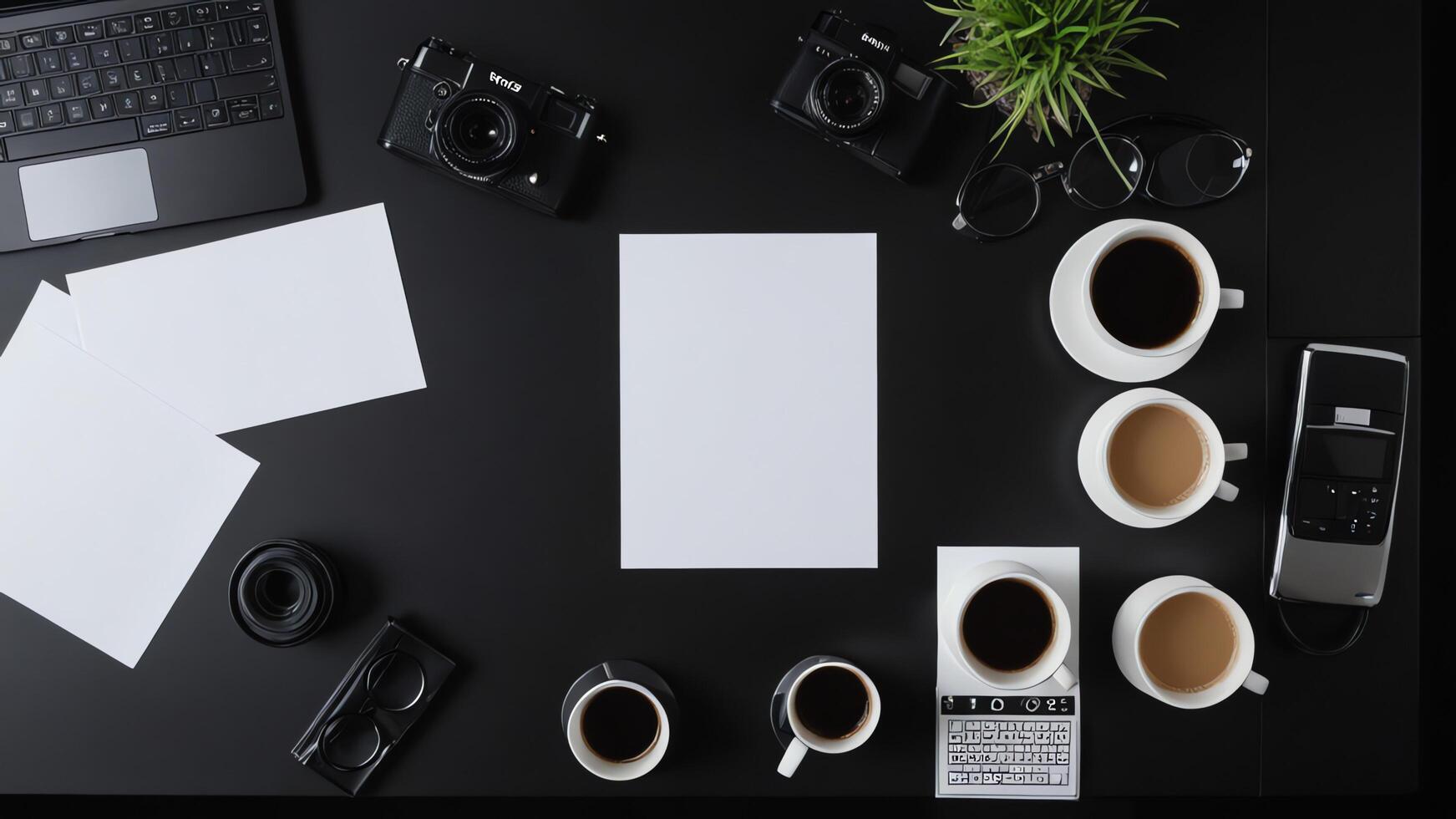 items on black table, background design of random objects on table photo