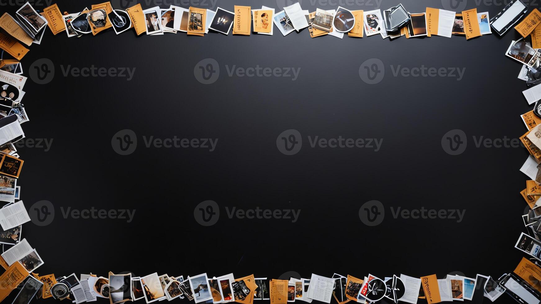 items on black table, background design of random objects on table photo