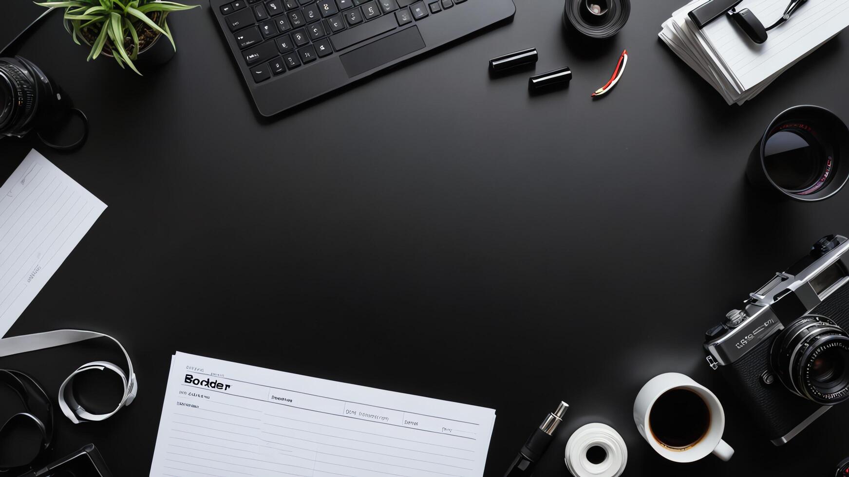 items on black table, background design of random objects on table photo