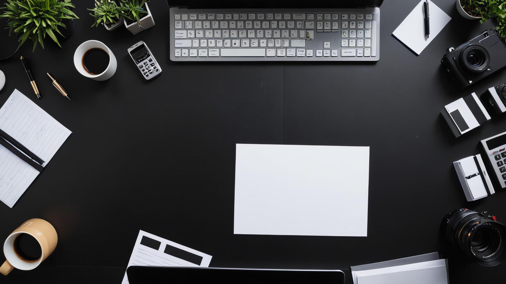 items on black table, background design of random objects on table photo