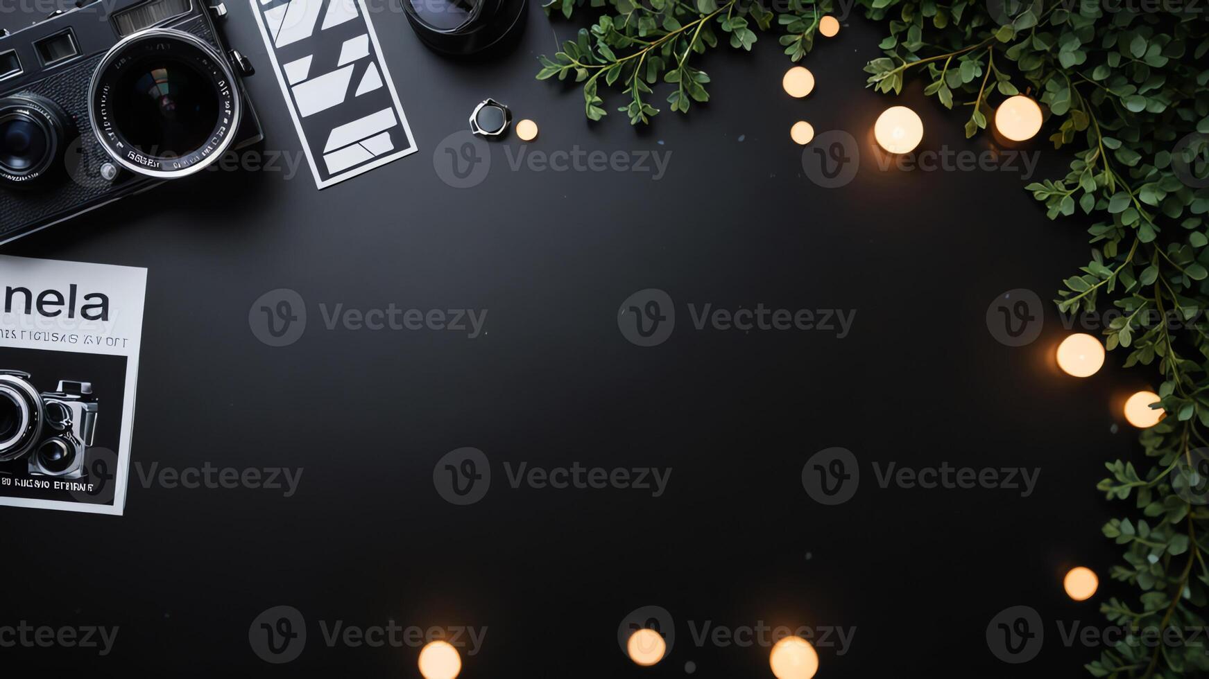 items on black table, background design of random objects on table photo