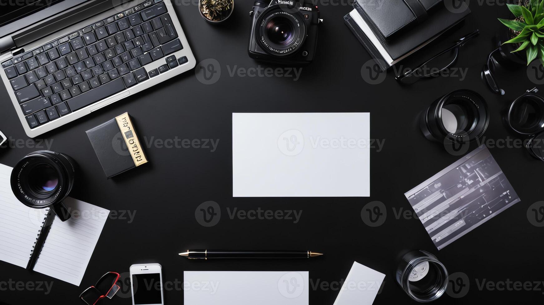 items on black table, background design of random objects on table photo