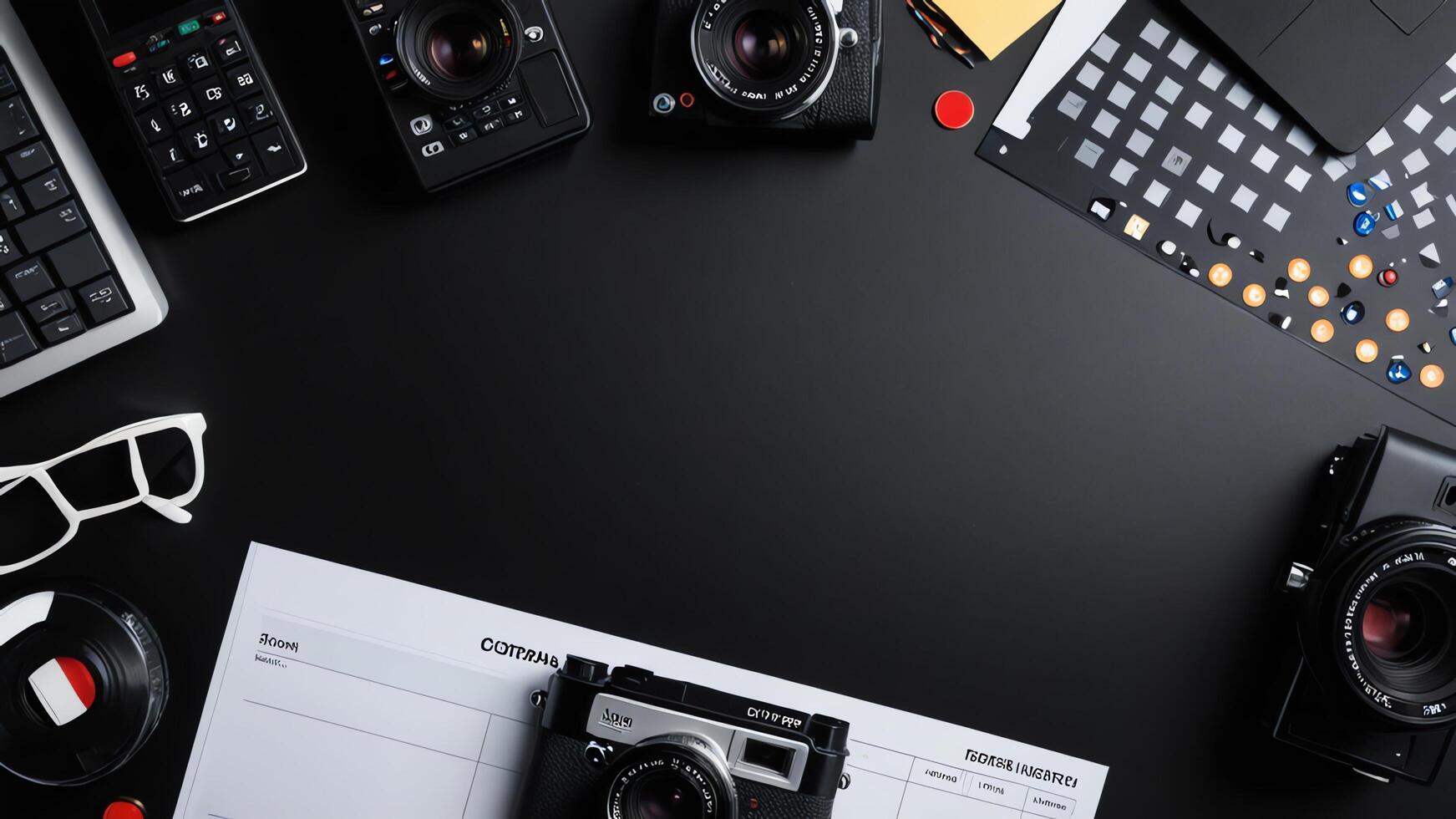 items on black table, background design of random objects on table photo