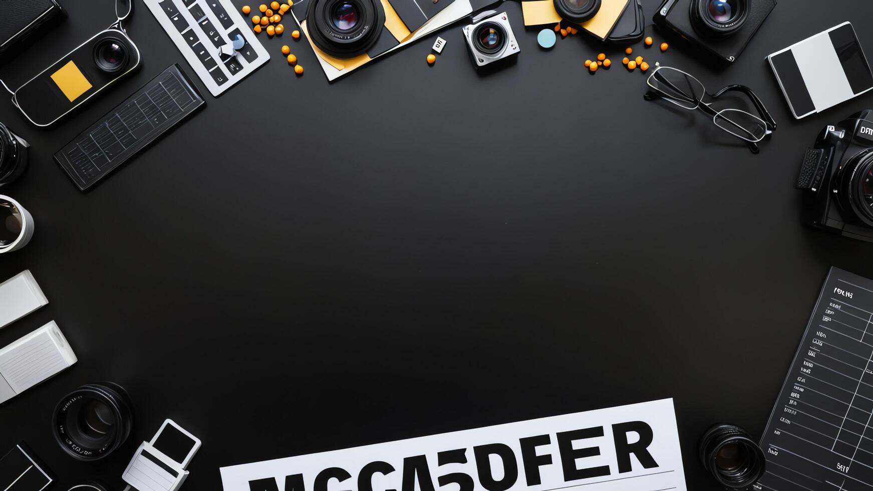 items on black table, background design of random objects on table photo