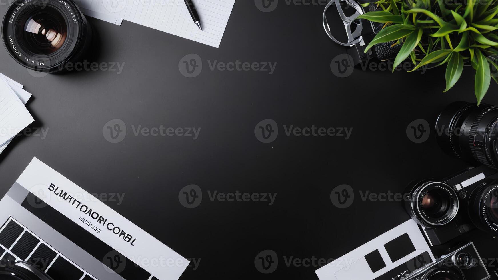 items on black table, background design of random objects on table photo